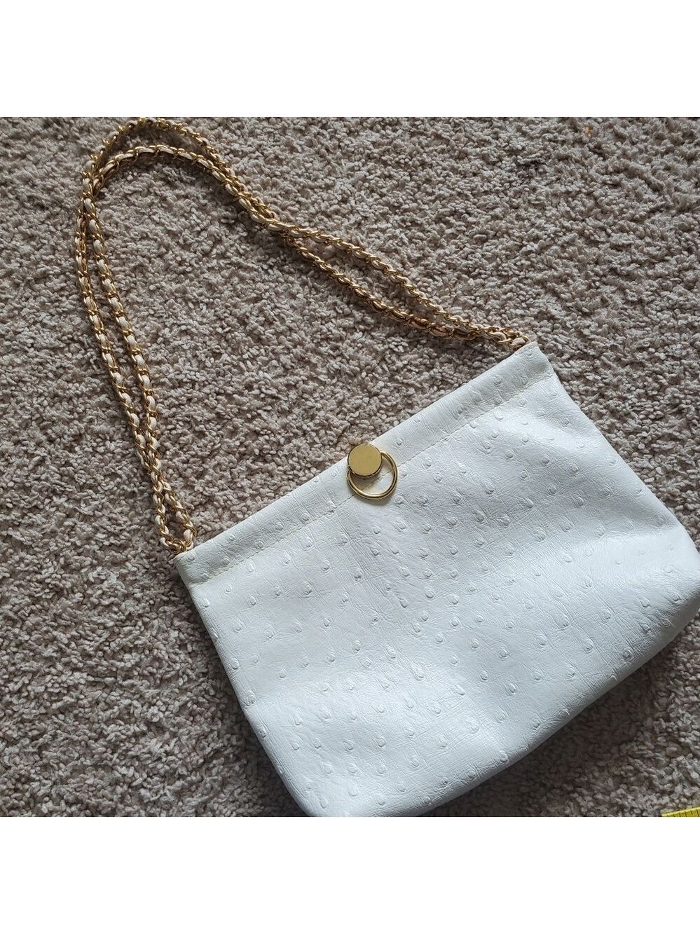 Vintage Beuno White Textured Evening Bag with Gold Chain
